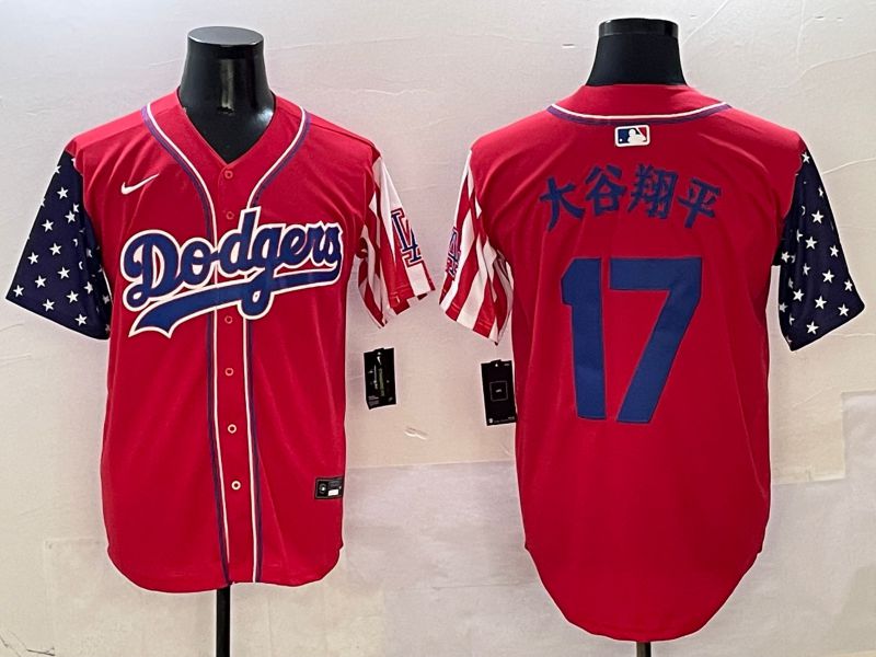 Men Los Angeles Dodgers 17 Ohtani Red a generation of national flags Joint name 2025 Nike MLB Jersey style 1